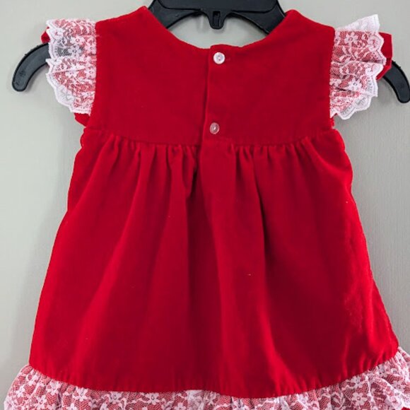Vintage Toddler Baby Girls Red Velvet Dress Lace Trim Size 2T - Picture 2 of 6